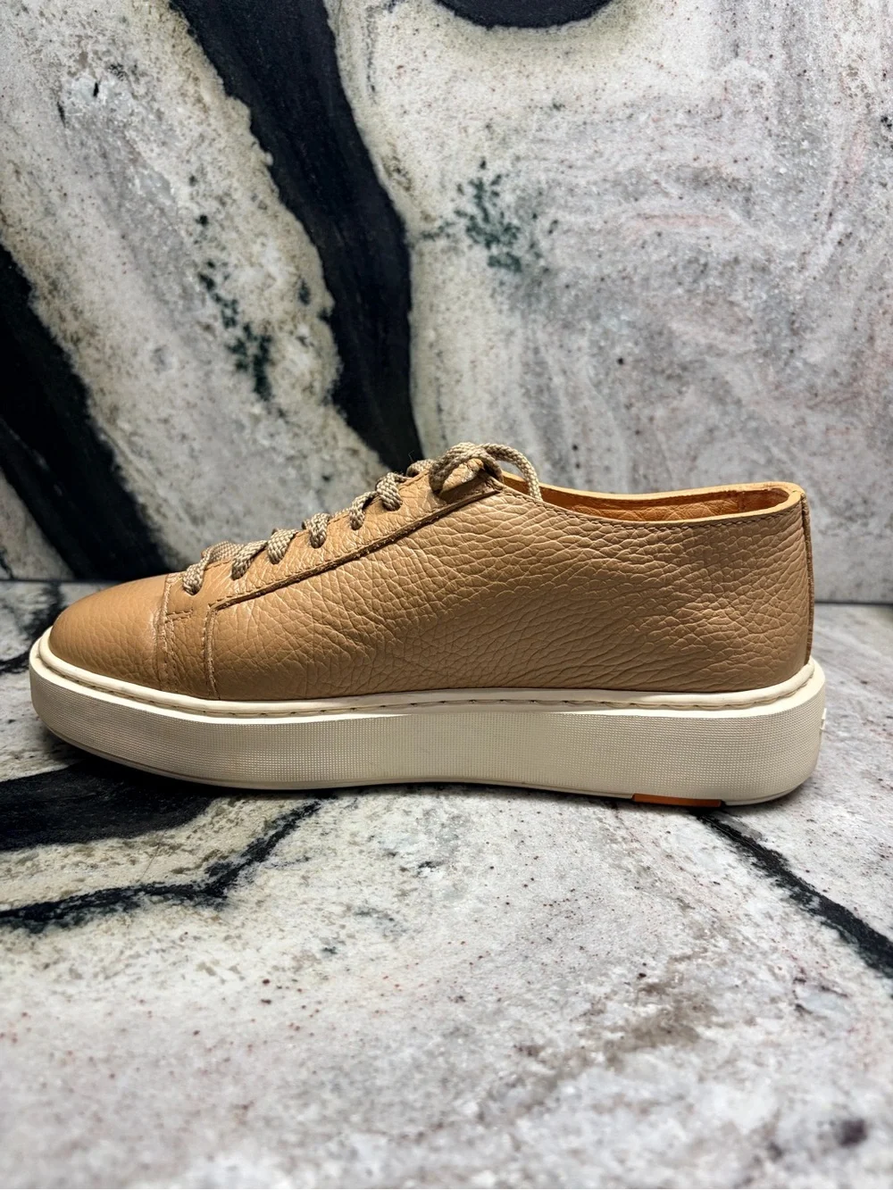 Santoni Women’s 37.5 Taupe Pebbled Leather Sneakers Made Italy 7.5 US